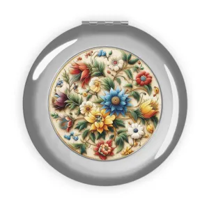 Traditional tile art flowers themed Compact Travel Mirror