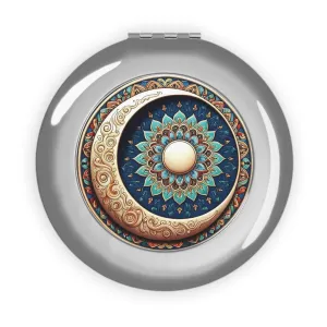 Traditional tile art moon themed minimal Compact Travel Mirror