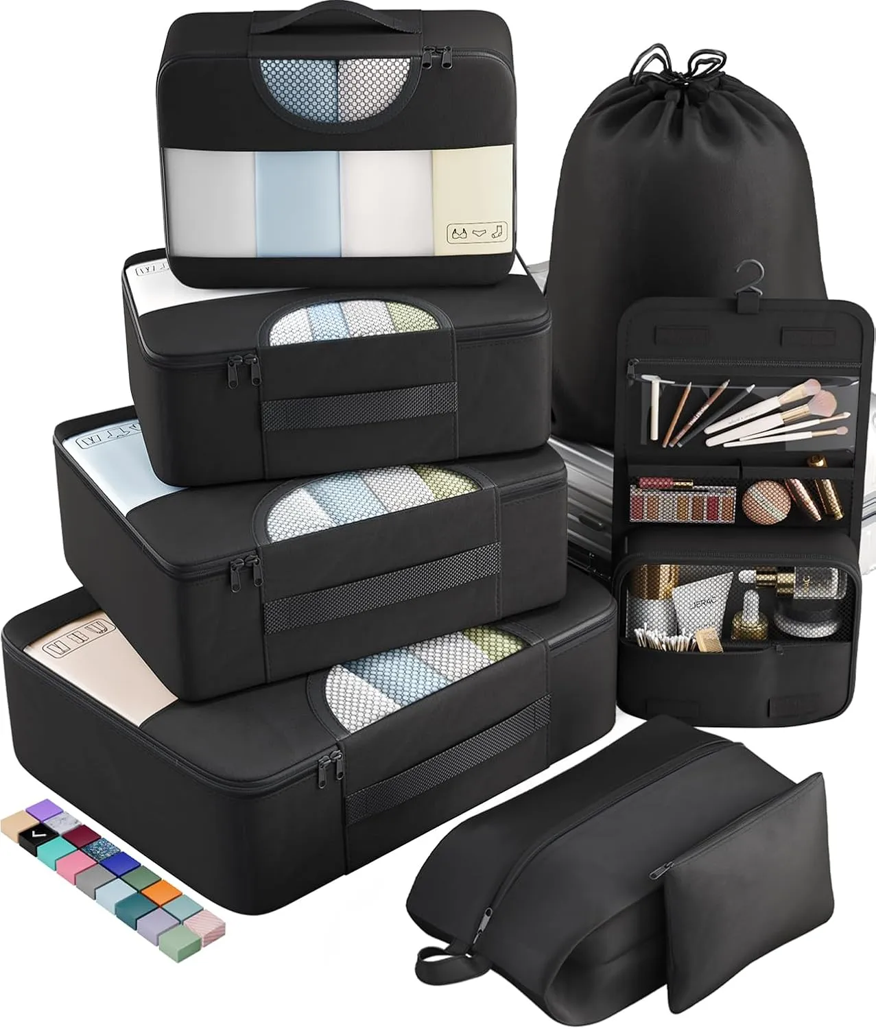 Veken 8 Set Packing Cubes for Travel Essentials, Suitcase Organizer Bags Set for Luggage, Road Trip Travel Accessories in 4 Sizes (Extra Large, Large, Medium, Small), Black