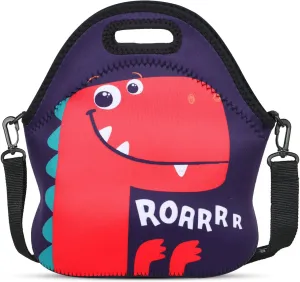 Violet Mist Neoprene Lunch Bag Reusable Insulated Lunch Box with Adjustable Shoulder Strap for Women,Men,Adults,Cute Dinosaur Cartoon Cool Animal Tote Bag Thanksgiving Christmas Gifts