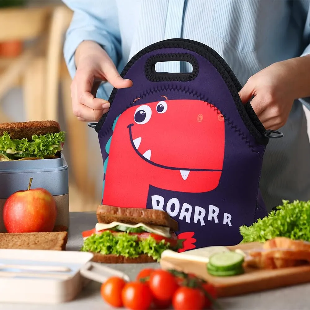 Violet Mist Neoprene Lunch Bag Reusable Insulated Lunch Box with Adjustable Shoulder Strap for Women,Men,Adults,Cute Dinosaur Cartoon Cool Animal Tote Bag Thanksgiving Christmas Gifts