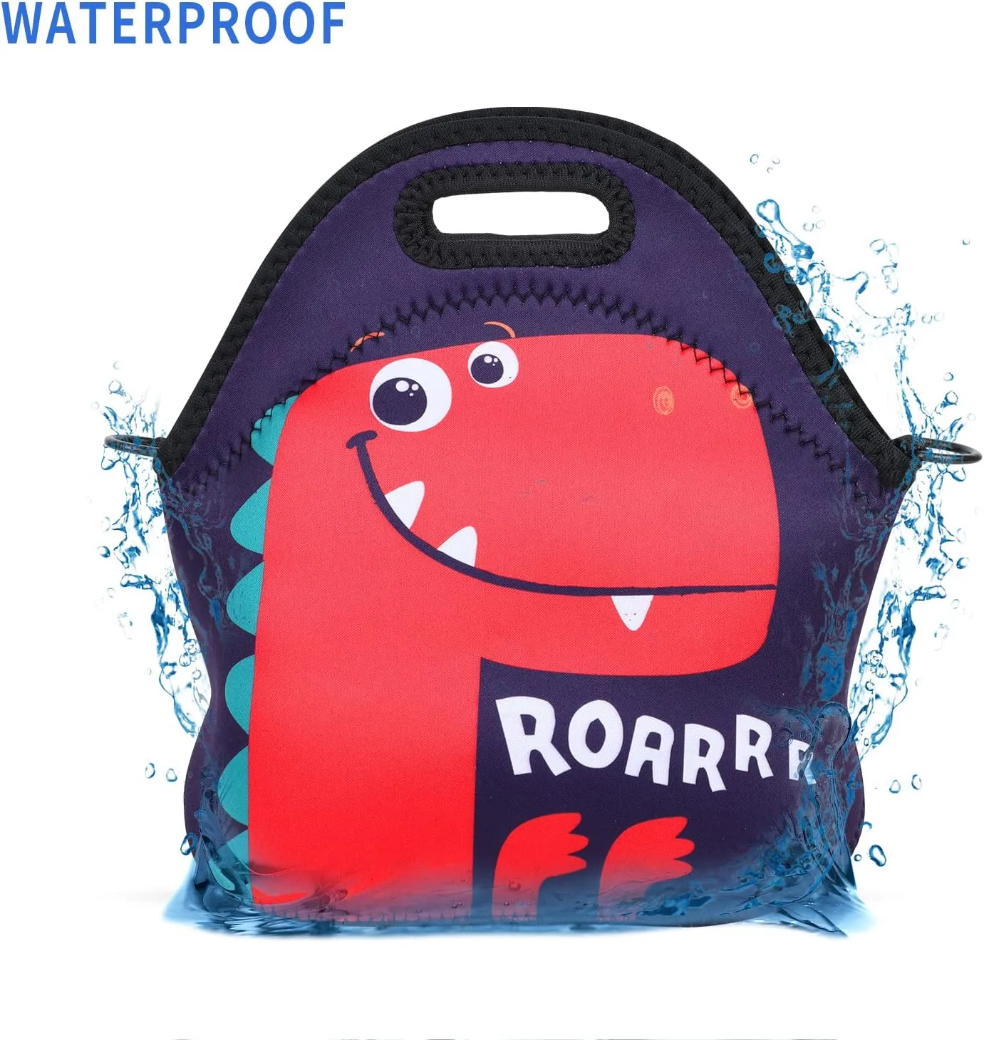 Violet Mist Neoprene Lunch Bag Reusable Insulated Lunch Box with Adjustable Shoulder Strap for Women,Men,Adults,Cute Dinosaur Cartoon Cool Animal Tote Bag Thanksgiving Christmas Gifts