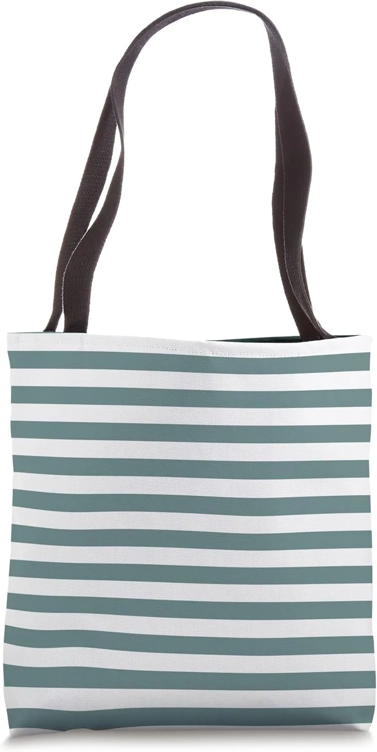 Wide Grayish Turquoise Cabana Tent Stripe Tote Bag