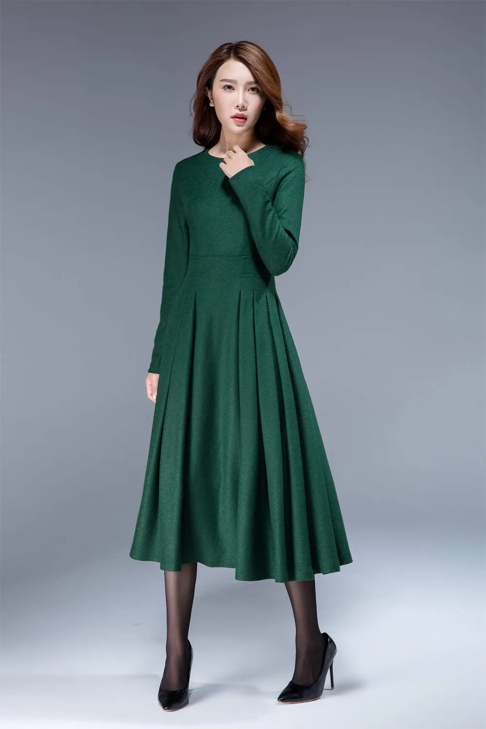 winter green maxi wool dress for women 1811