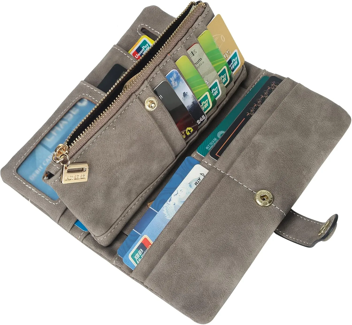 Women Vegan Leather Wallet Bifold Clutch Large Capacity Card Organizer Buckle Long Purse for Girls Candy Color