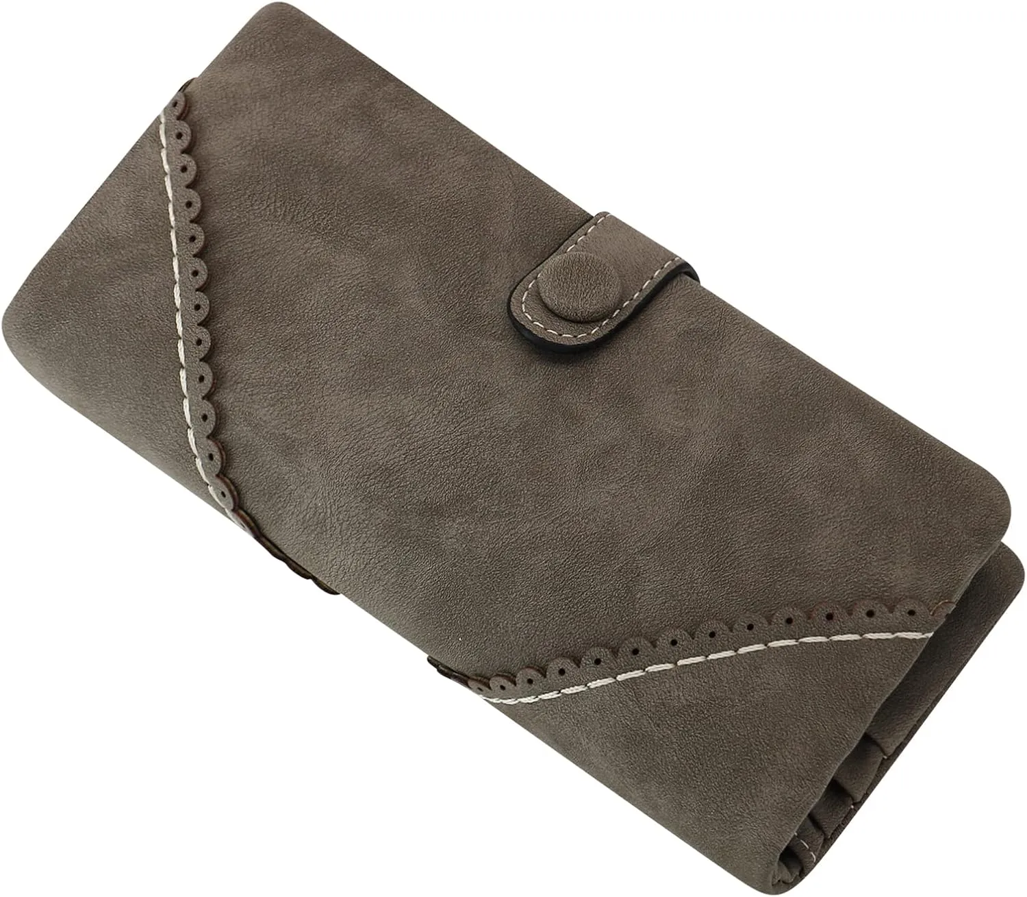 Women Vegan Leather Wallet Bifold Clutch Large Capacity Card Organizer Buckle Long Purse for Girls Candy Color