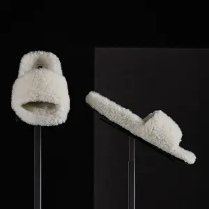Women's Simple Strap Shearling Slide - Ivory